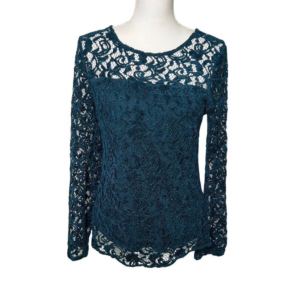 Sundance teal remarkable beauty lace overlay long sleeve blouse size S